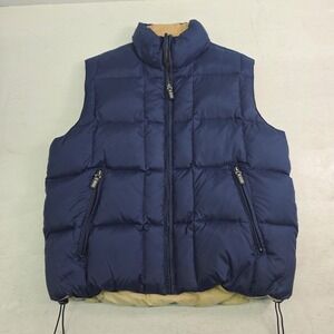 Silver Rider Reversible Goose Down Puffer Vest Jacket Men's Sz XL Blue‎ Beige